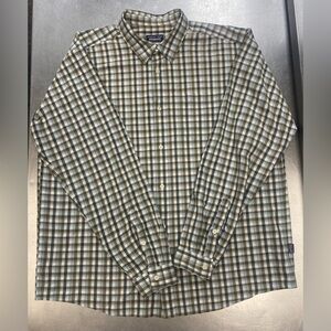 Patagonia Men’s Brown Gray Plaid Organic Cotton Button Down Long Sleeve Shirt XL